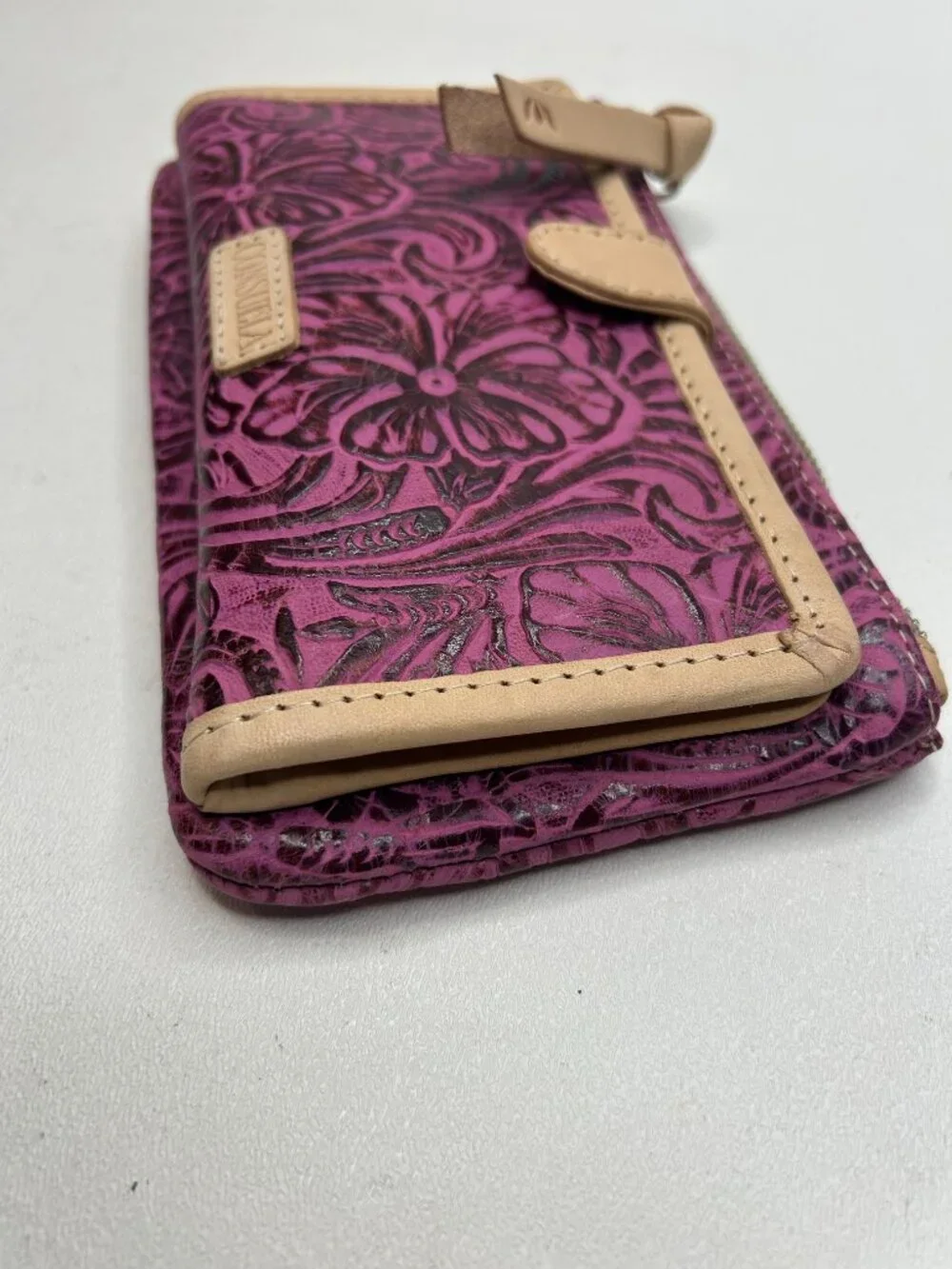 C0NSUELA Slim Wallet Mena Tooled Embossed Leather Fuchsia - Picture 4 of 8